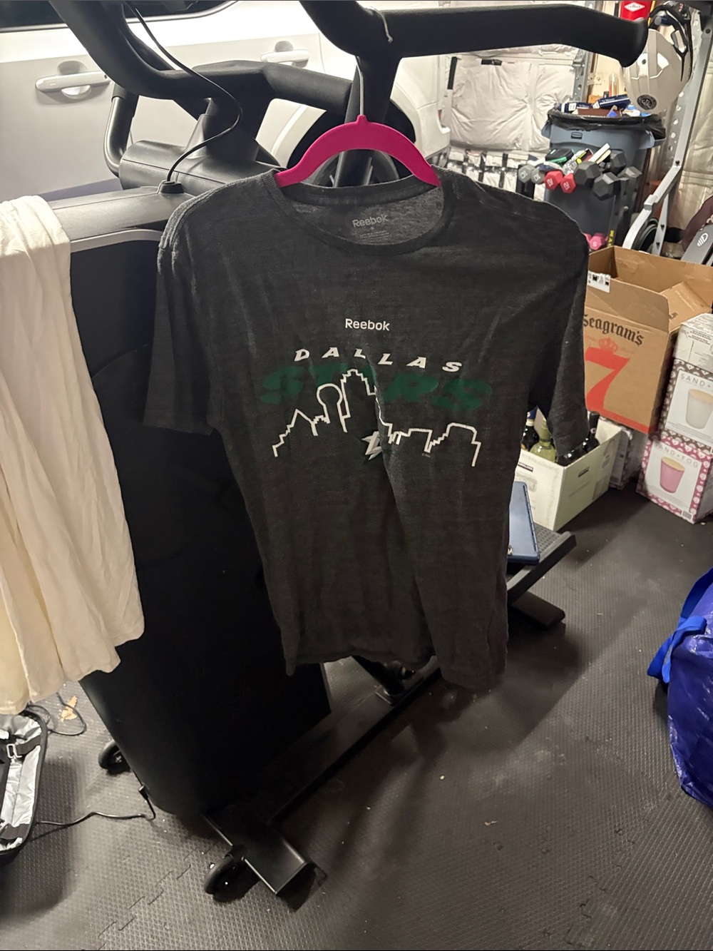 Reebok Men's Dark Gray Dallas Skyline Graphic Tee with Green Accents